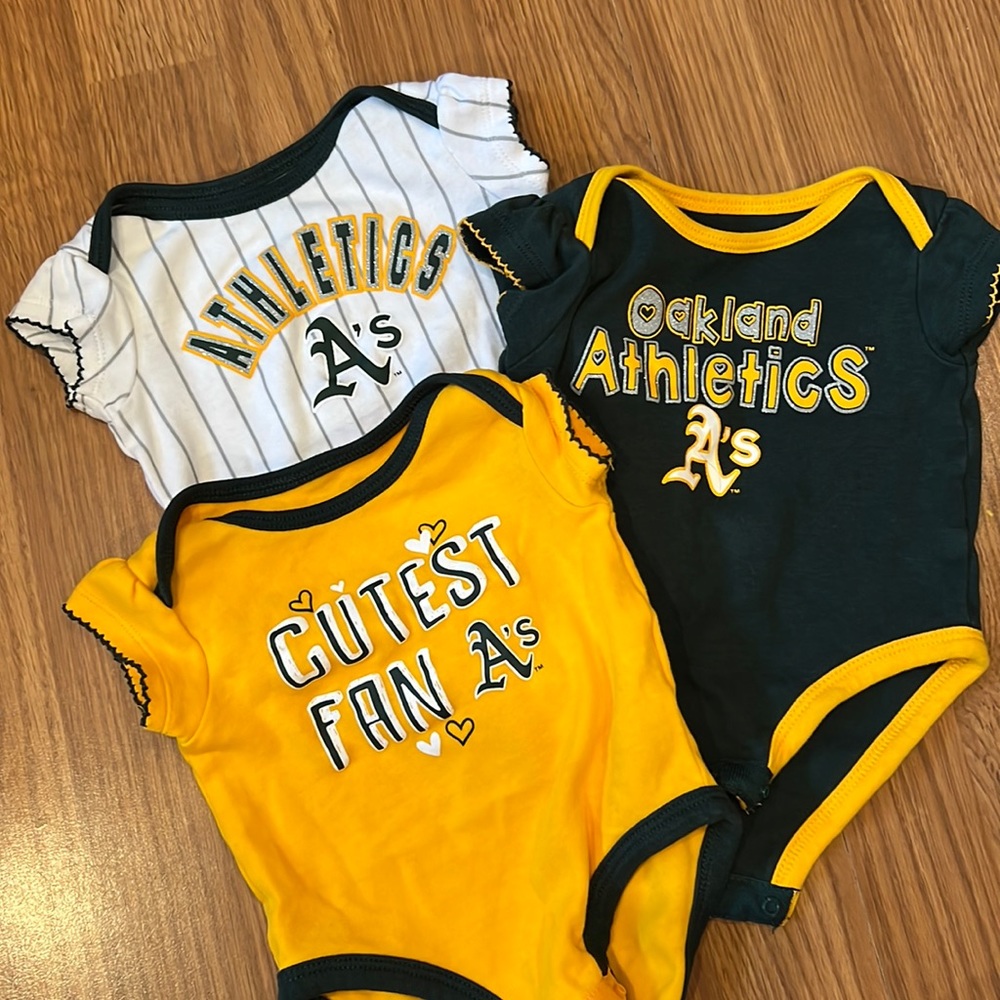 0-3 month set of 3 Oakland Athletics onesies